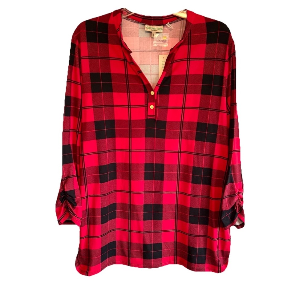 Cupcake Cafe Maternity 3/4 Sleeves Plaid Shirt Top
